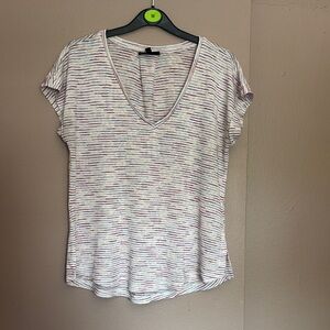 Bobeau Gray and White Fitted Cap Sleeve Tee